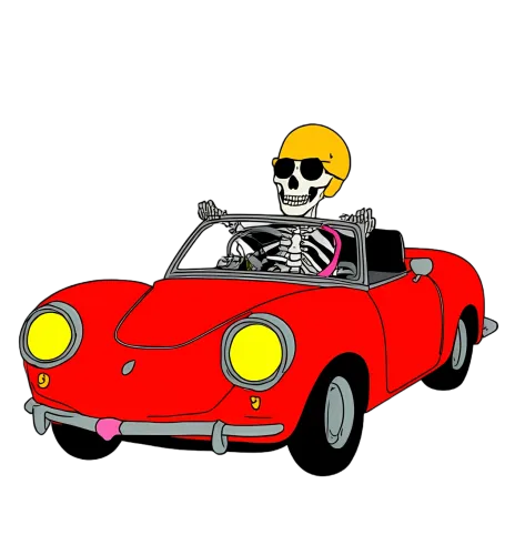 Shirts Graphic Tees: Skeleton Adventure in Vintage Car