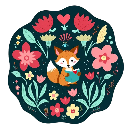 T-Shirts Custom: Whimsical Fox Reading Among Flowers