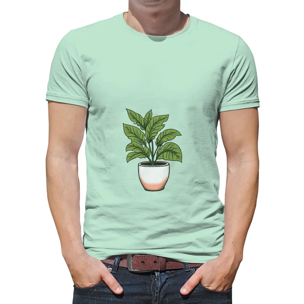 Tee Shirts Printed: Vibrant Green Potted Plant - Nature's Growth|essentials green cotton jersey t shirt