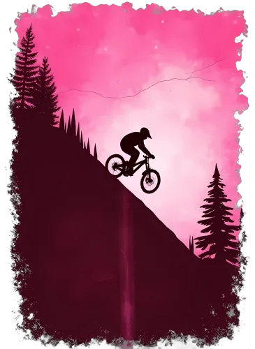 Customized Tee Shirts: Mountain Biking Adventure in Pink Sky