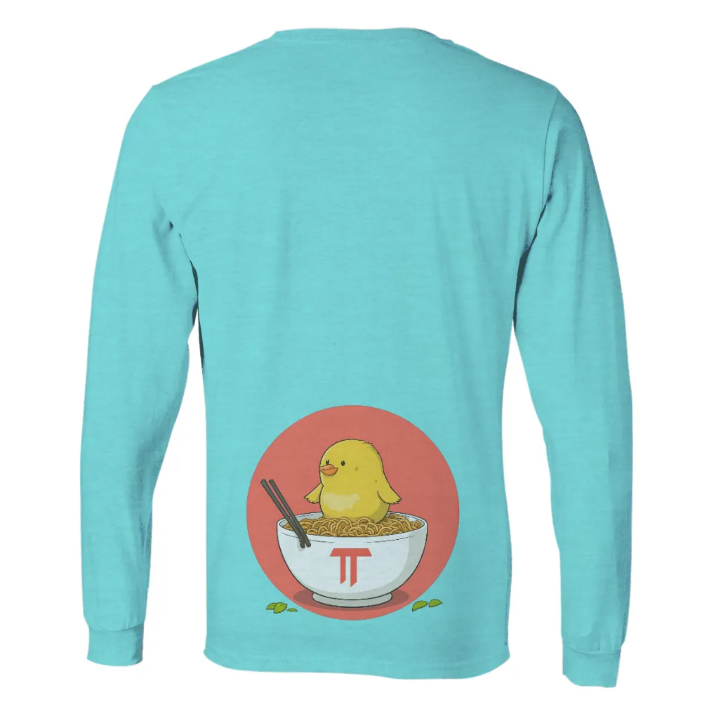 Custom T-Shirt Printing: Whimsical Chick on Noodles - Comfort Food Joy| coral background