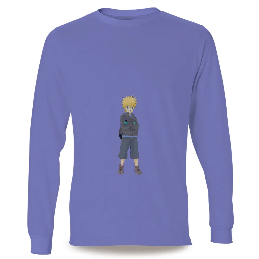 Tee Shirt Printing: Modern Ninja Anime Character with Urban Style|cartoon character with blue shirt