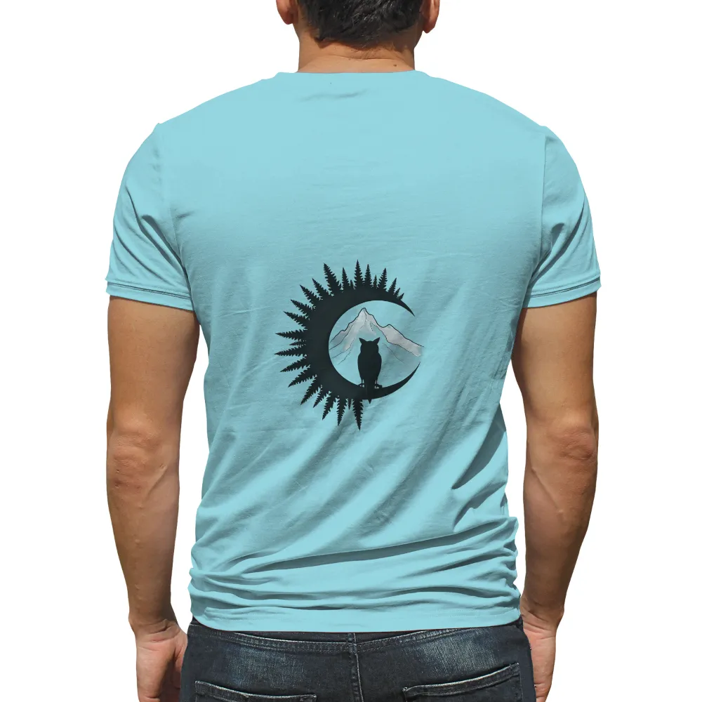 Shirts Graphic Tees: Owl Wisdom & Moon Mystique|owl perched on a branch