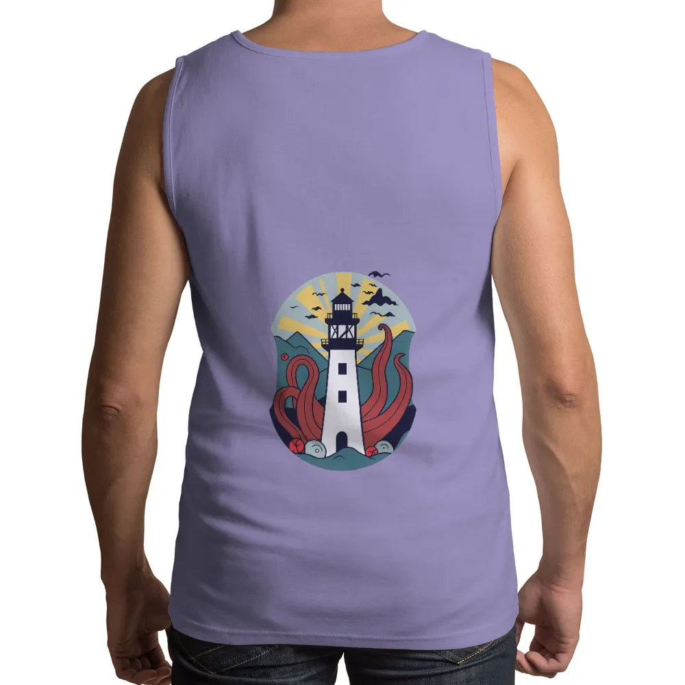 Shirts Graphic Tees: Lighthouse & Tentacles - Nautical Mythology|Lighthouse with glowing light