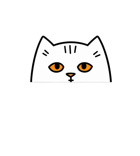 Tee Shirts Printed: Whimsical White Cat with Orange Eyes