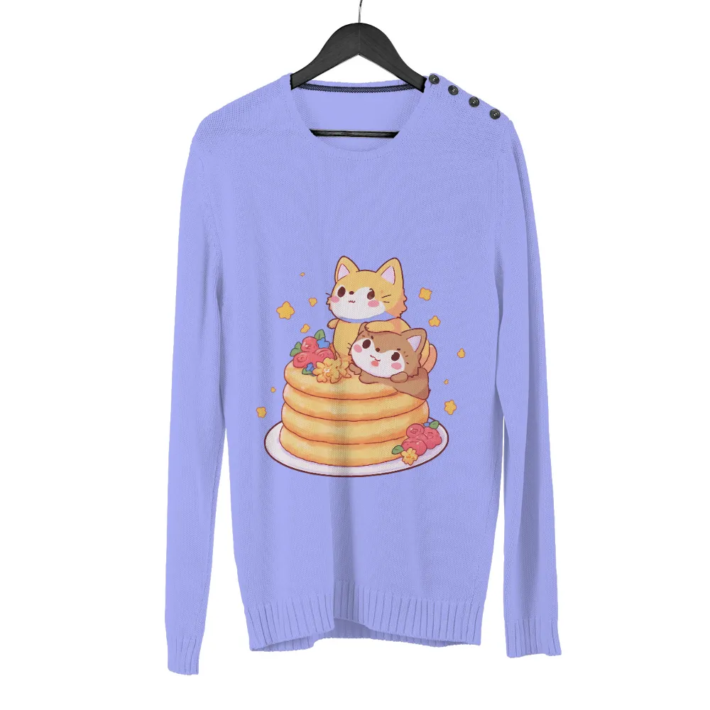 TShirt Design: Foxes and Pancakes - Heartwarming Moments| Golden pancakes with foxes