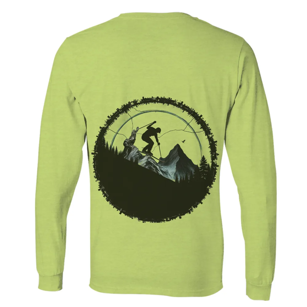 Custom Tee Shirts: Adventure Skier in the Mountains| cold air