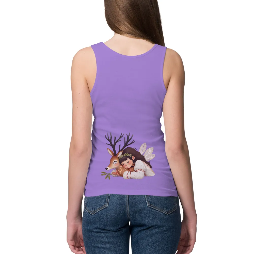 T-Shirts Design: Nature's Harmony - Girl Hugging Deer|peace love valentine shirt