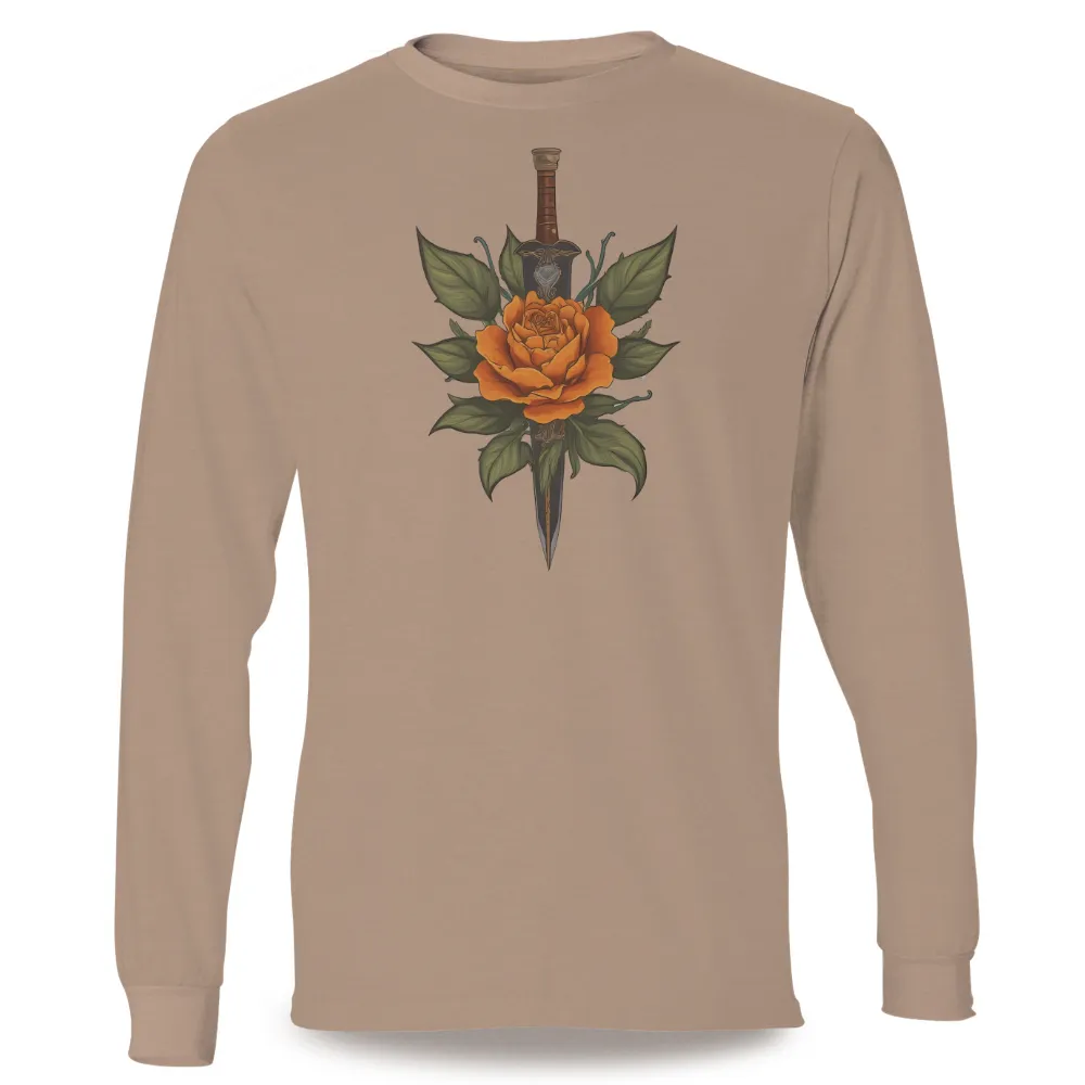 T-Shirts Custom: Orange Rose & Dagger - Strength and Resilience|dunk low sun club arctic orange sanded gold shirt