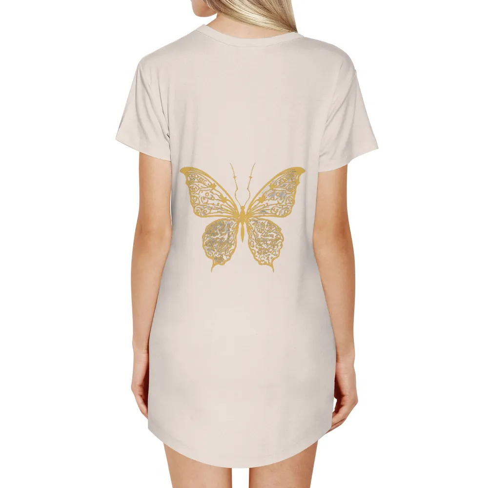 Tee Shirts Printed: Golden Butterfly - Artistic Transformation|fathers day design tshirt