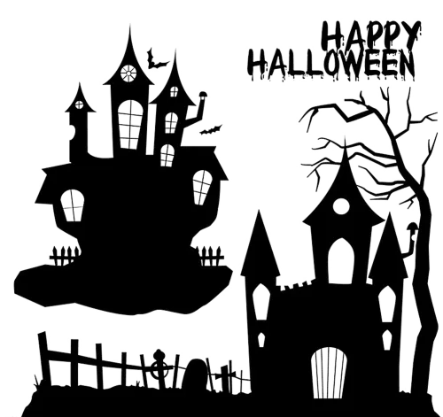 Customized Tee Shirts: Haunted Castle Silhouette for Happy Halloween