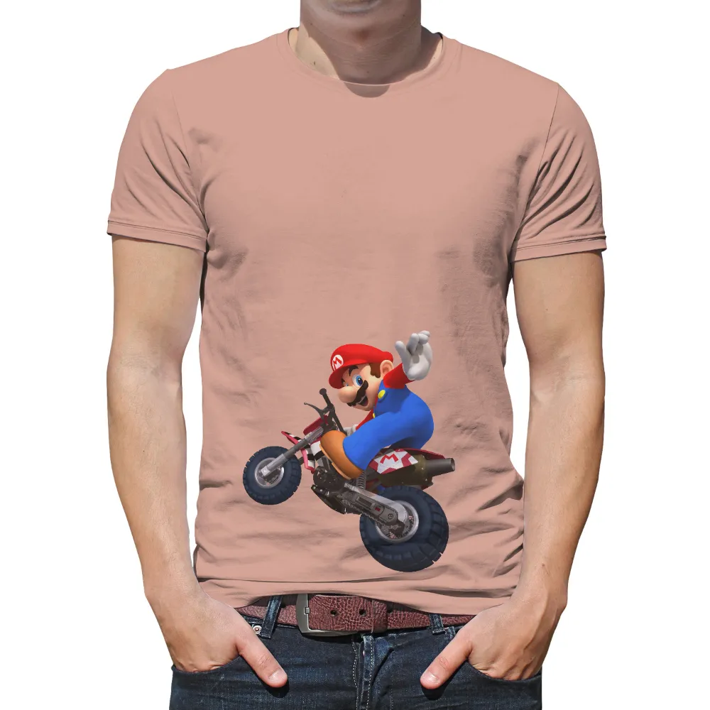 T-Shirts Design: Iconic Gaming Character on Motorcycle|black shirt cartoon character