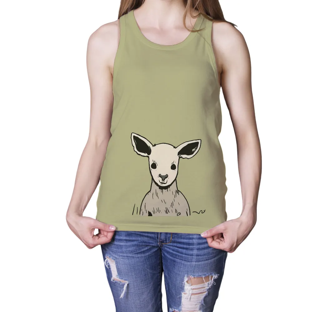 T-Shirts Pattern: Innocent Lamb in Minimalist Design|washable wool rib knit tee