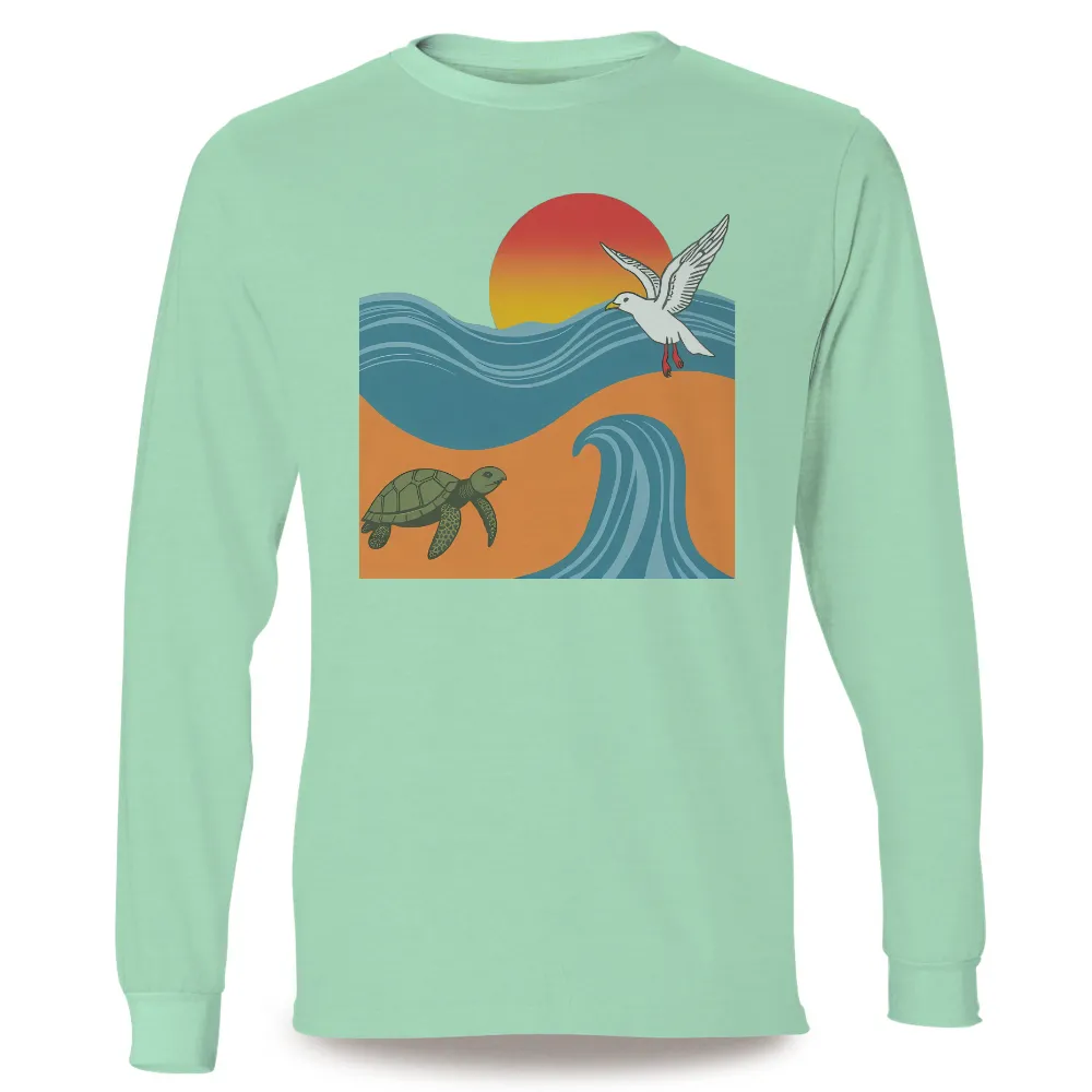 T-Shirts Pattern: Ocean Harmony with Seagull and Sea Turtle| Harmonious balance of nature