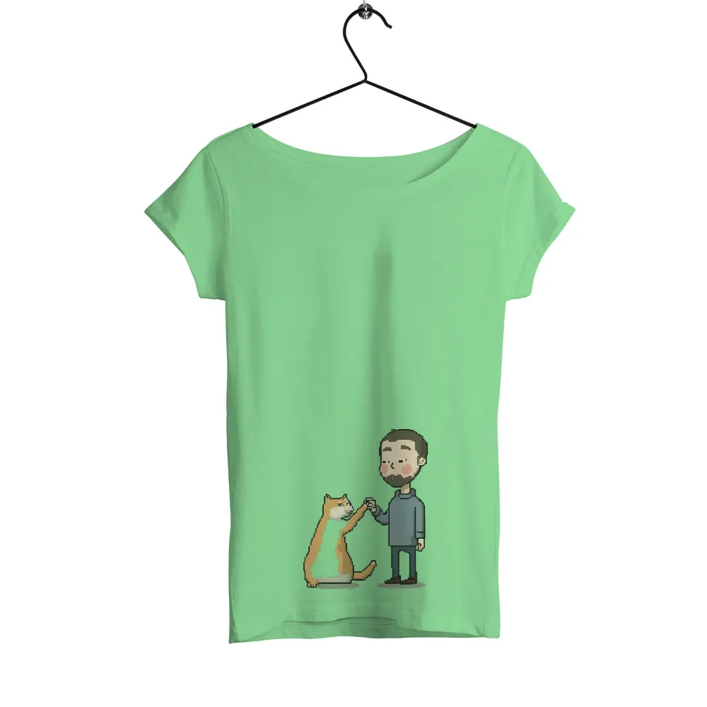 Custom Tee Shirts: Man and Cat Friendship - Pixel Art Design|jordan space cat shirt