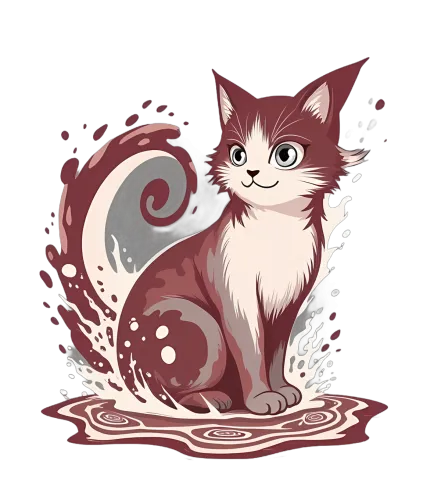 Whimsical Cat T-Shirt Design: Coffee Swirls and Splashes