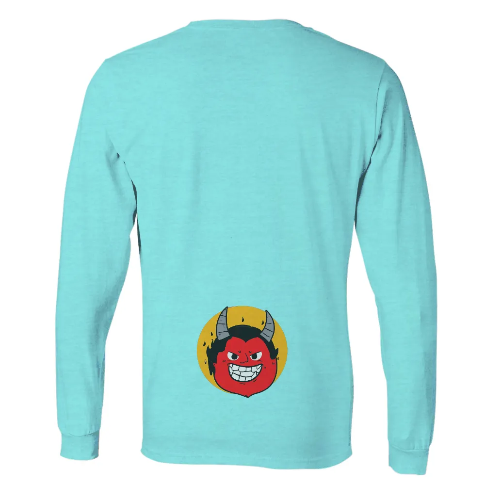 Tee Shirt Printing: Vintage Cartoon Devil Grinning with Mischief|blue shirt cartoon character