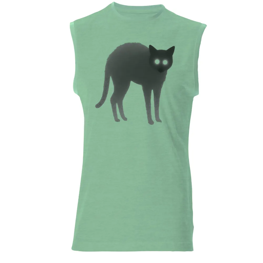 Custom Tee Shirts: Ghostly Cat Guardian of the Night| Deep black background