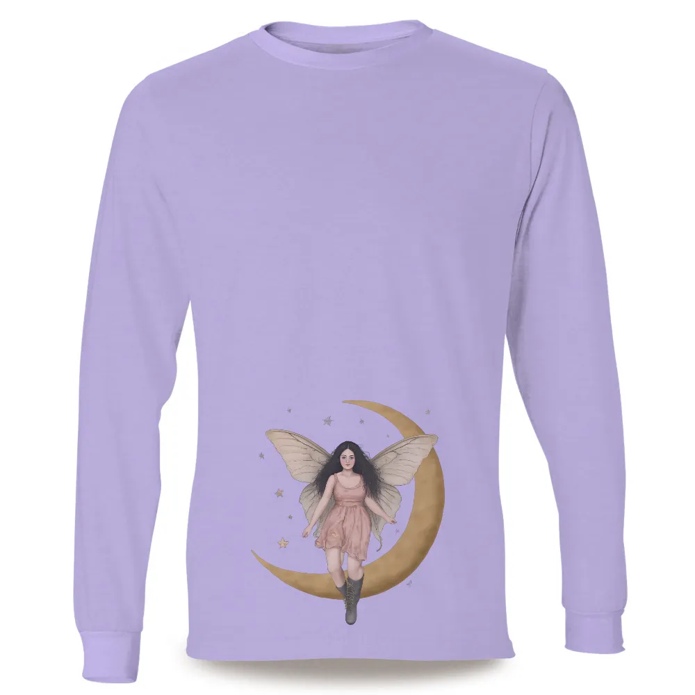 Custom Tee Shirts: Whimsical Fairy on the Crescent Moon|minecraft sun and moon shirt