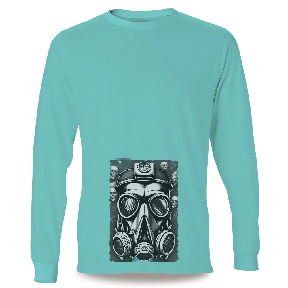 T-Shirts Pattern: Gas Mask & Skulls - Resilience and Survival| Swirling background patterns