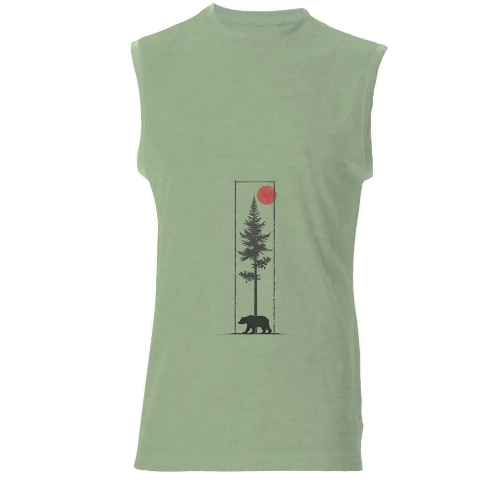 Tee Shirts Printed: Bear Under Pine Tree with Blood-Red Moon|animal crossing bear shirt