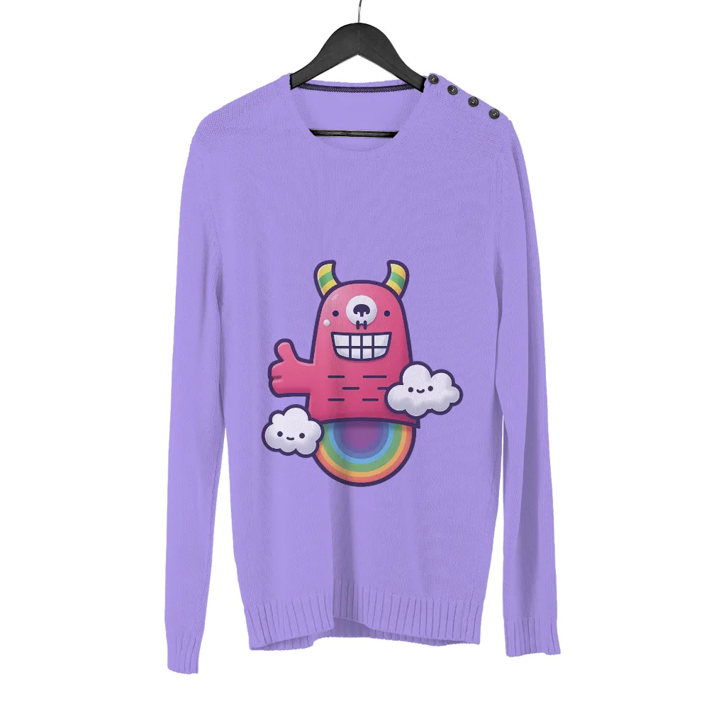 Zappy the Monster: Spreading Joy with Thumbs-Up | TShirt Printing|rainbow heartbeat shirt