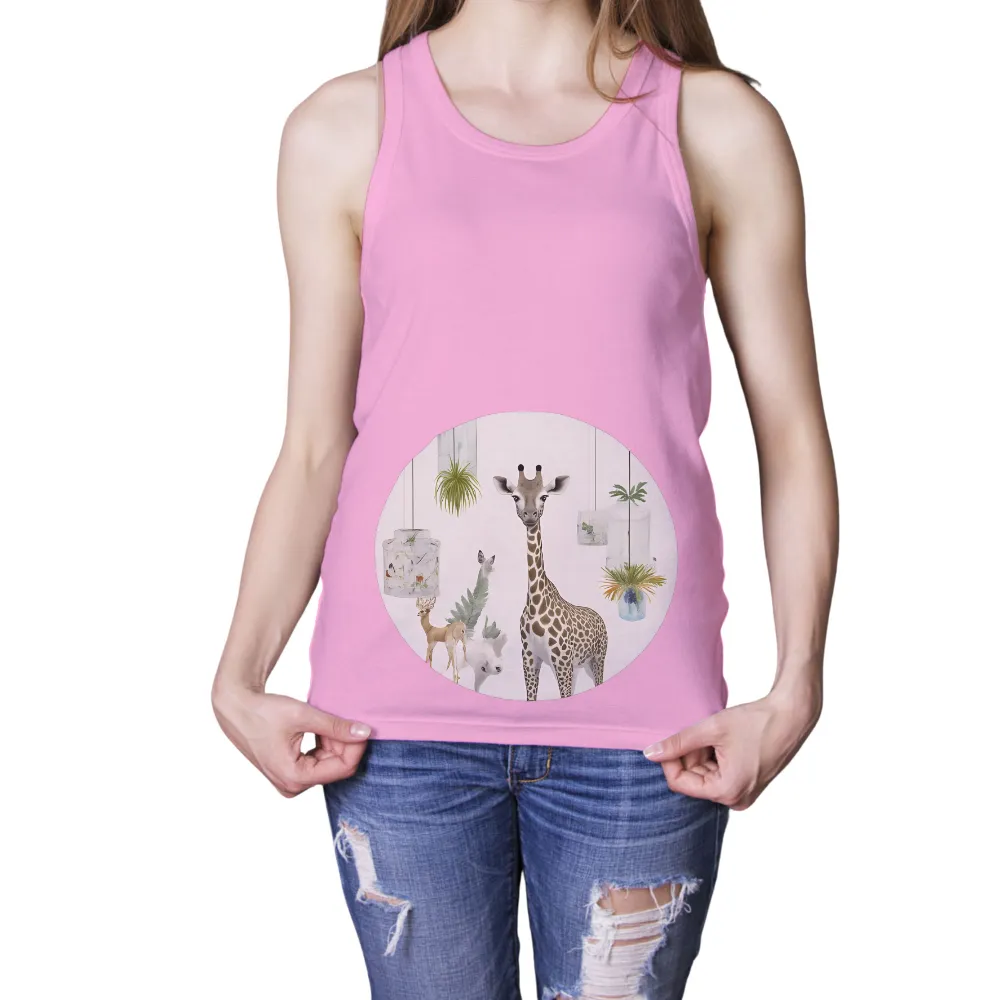 Tee Shirts Printed: Nature Meets Modern - Giraffe & Deer Design|t shirt painting on nature