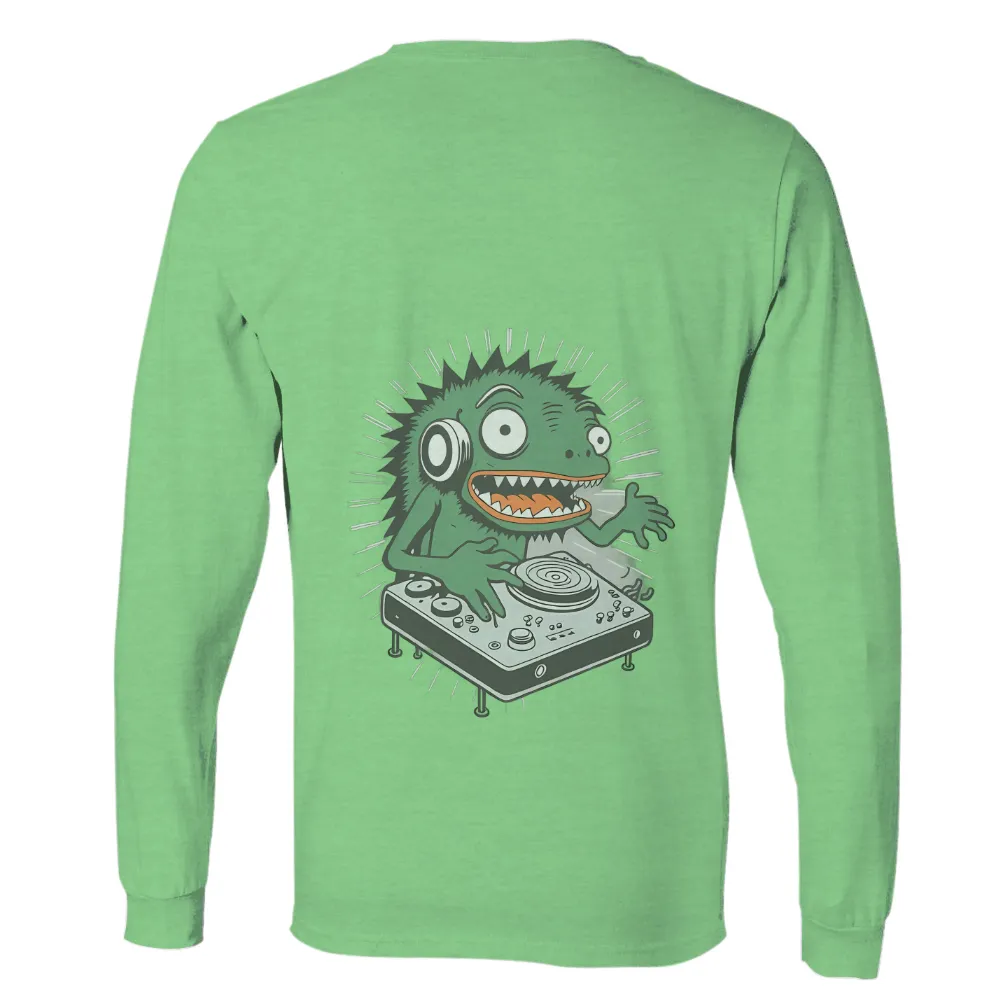 Graphic Tees: Zippy the Monster DJ | Funny & Quirky Designs|Green spiky monster