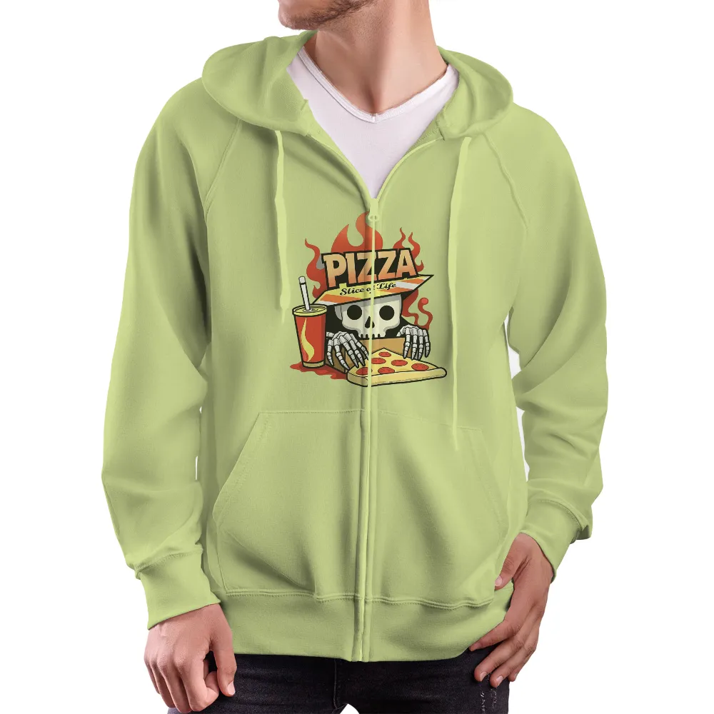 T-Shirts Custom: Skeleton Pizza Slice of Life| Juxtaposition of life and death