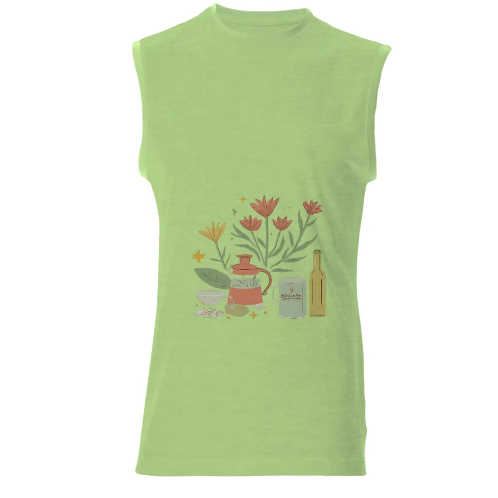 Tee Shirt Printing: Cozy Evening Gathering with Teapot and Flowers|pokemon magic shirt 1999