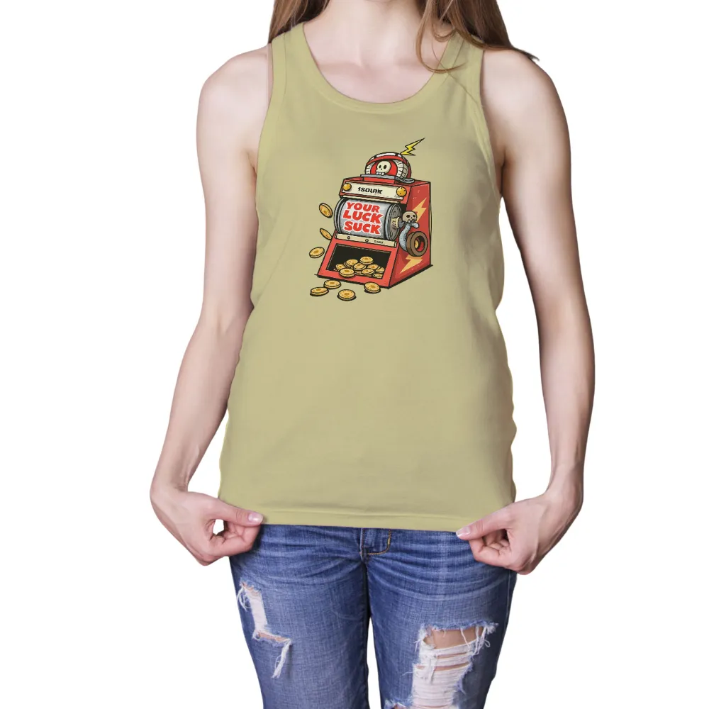 Custom Tee Shirts: Your Luck Suck - Slot Machine Humor| Slot machine spitting coins