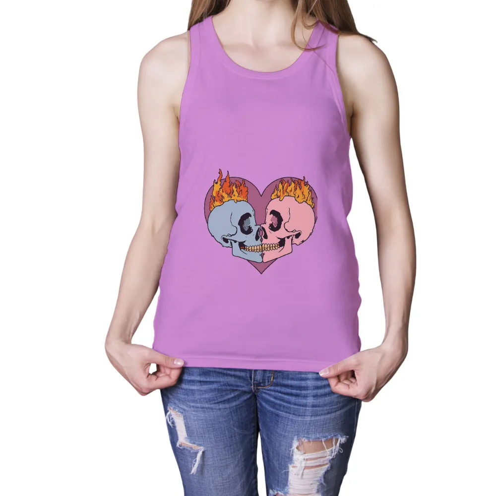 Custom T-Shirt Printing: Flaming Skulls in Love - Artistic Design|heart shirts for valentine's day