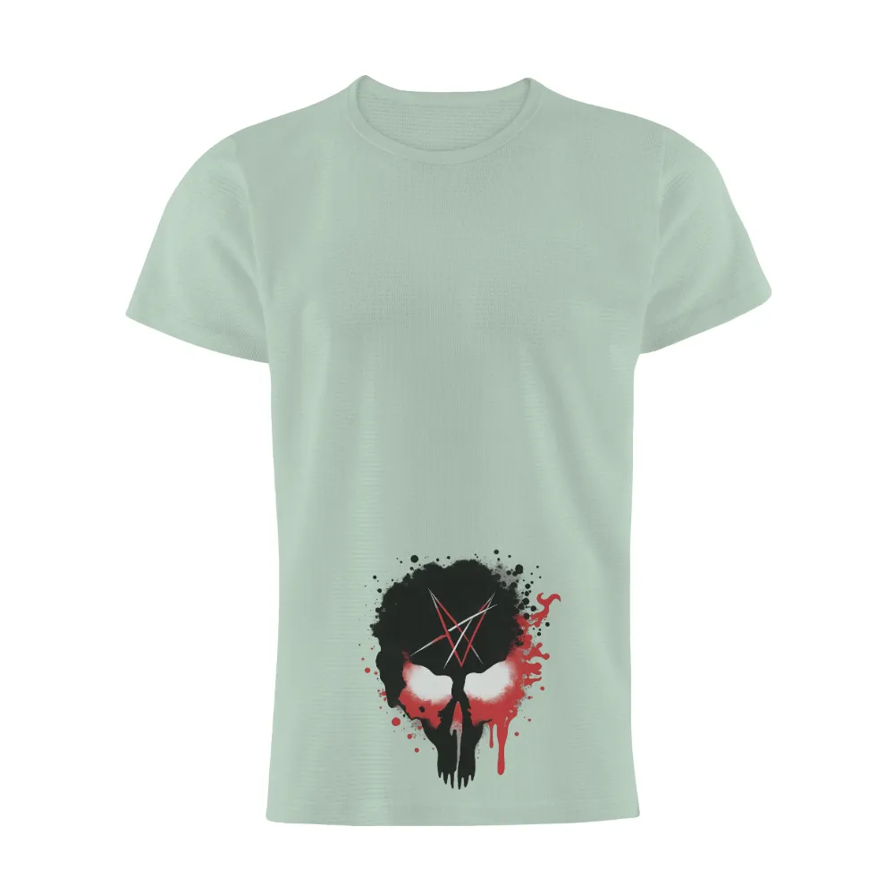 Customized Tee Shirts: Dark Art Skull Design| Red splatters on black background