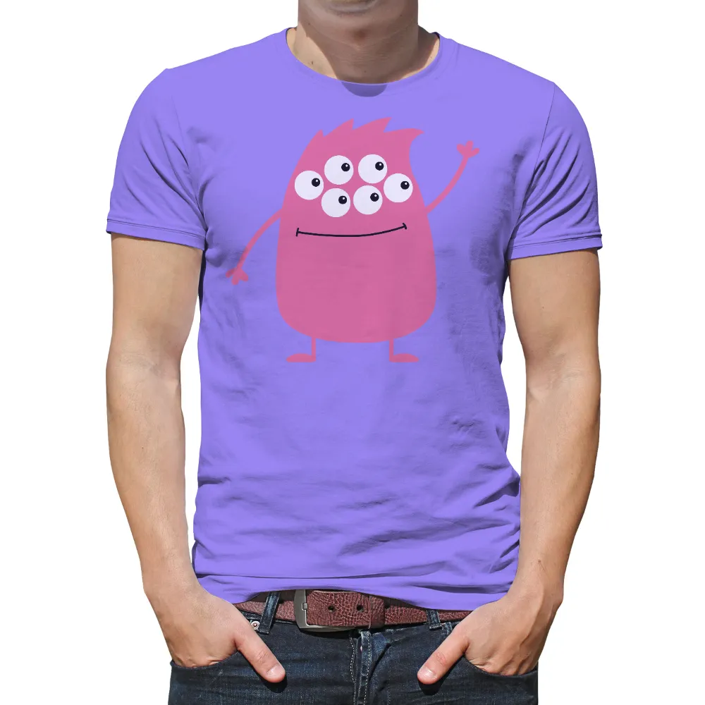 Graphic Tees: Cheerful Pink Monster with Five Eyes