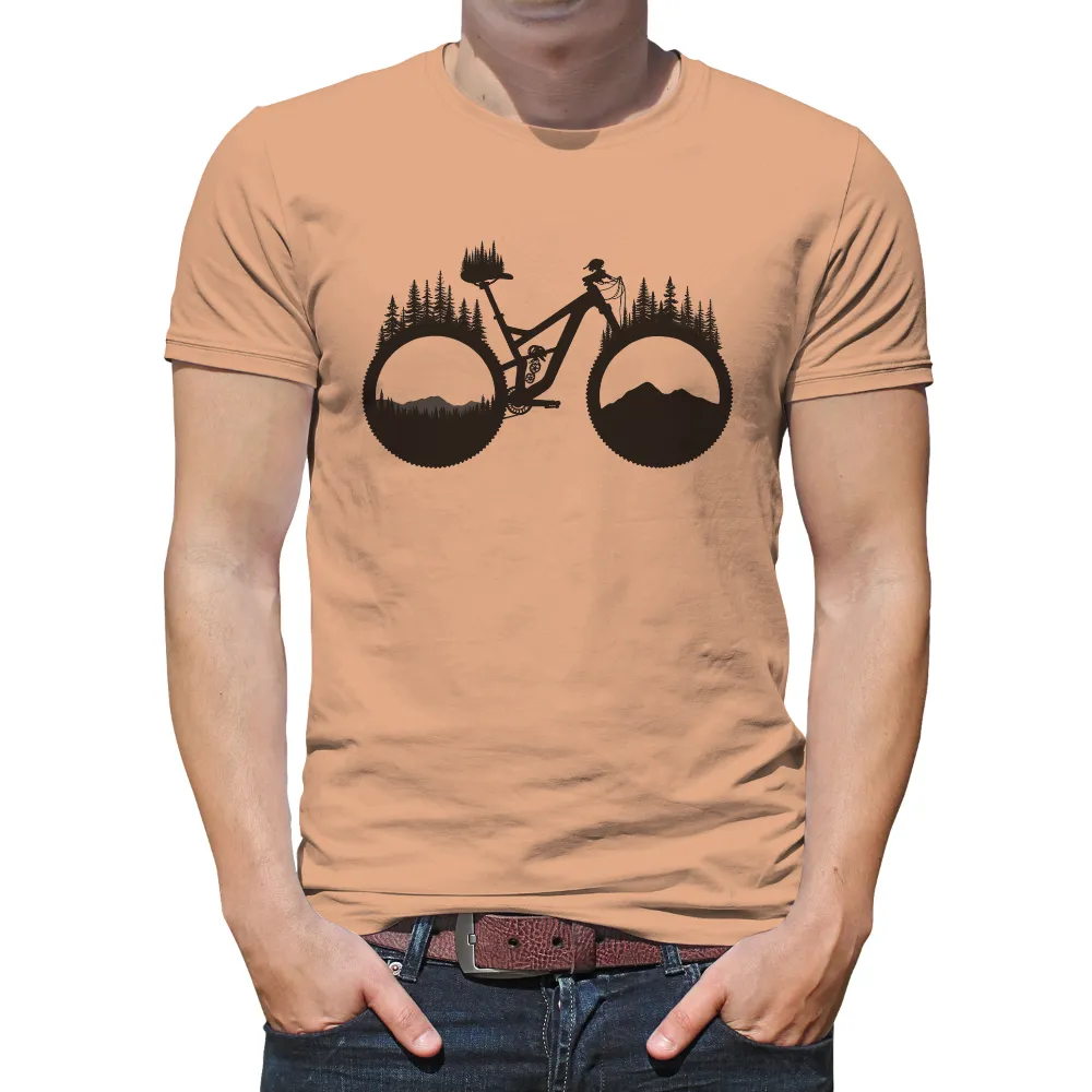 Custom Tee Shirts | Mountain Biking Adventure Through Nature| Majestic mountain range in the back wheel