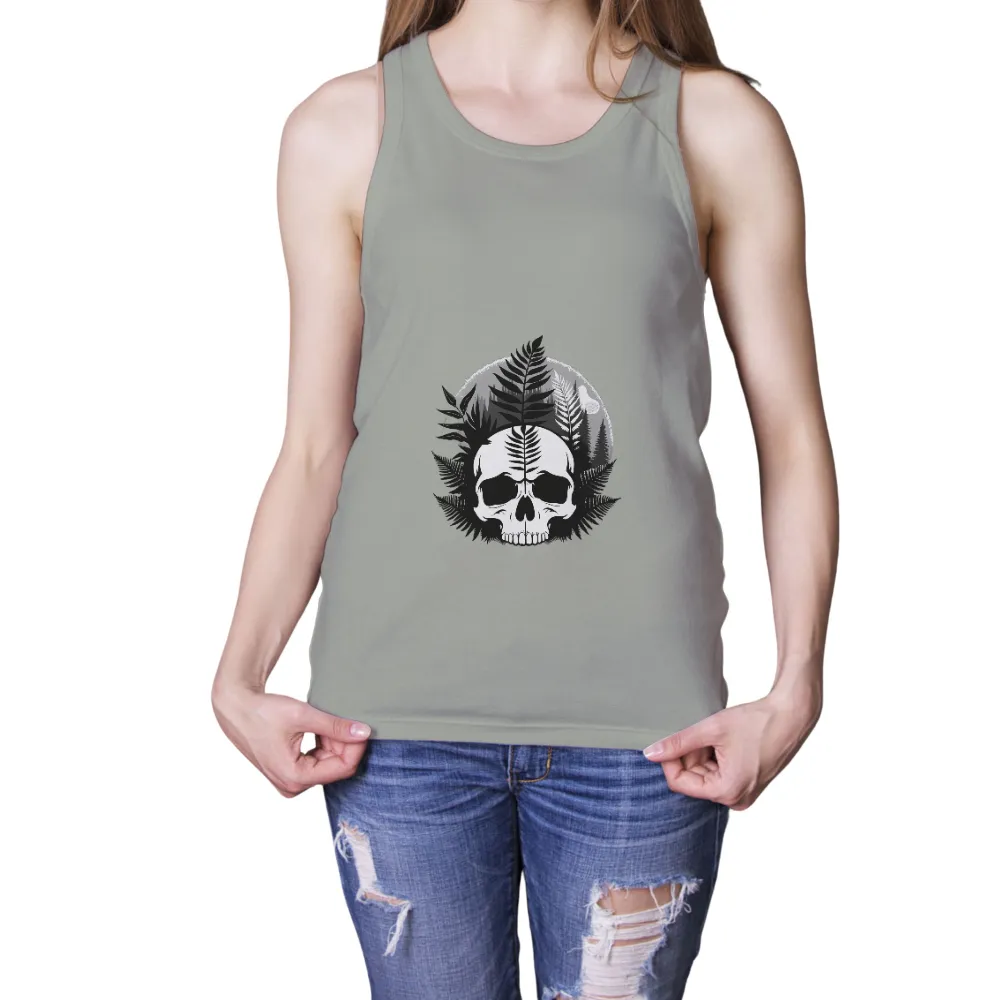 Graphic Tees: Nature's Cycle - Skull and Ferns Design|hot topic black and white plaid studded skull