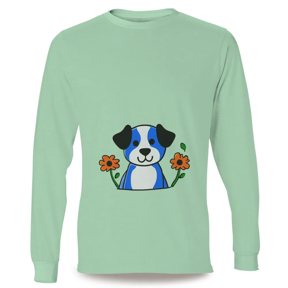 Tee Shirt Printing: Adorable Puppy in Pocket with Orange Flowers|port company essential pocket tee