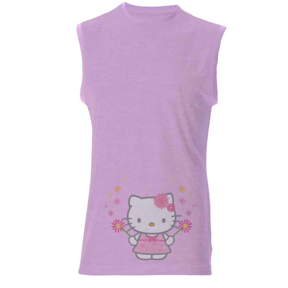 Custom Tee Shirts: Whimsical Cat with Flowers - Artistic Design|pink bakugou shirt