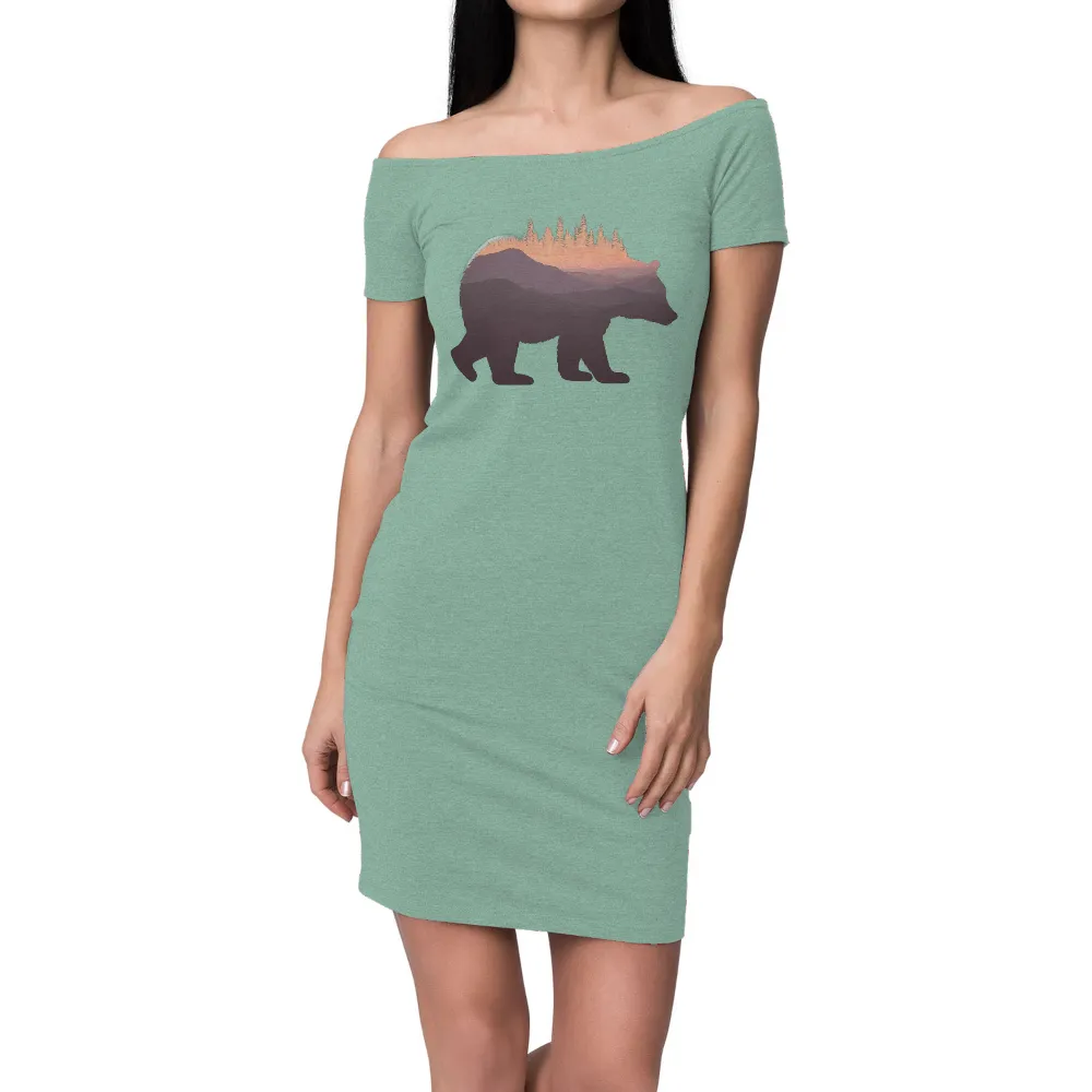 Graphic Tees: Bear Silhouette in Sunset Forest|women's long sleeve uv protection golf shirts