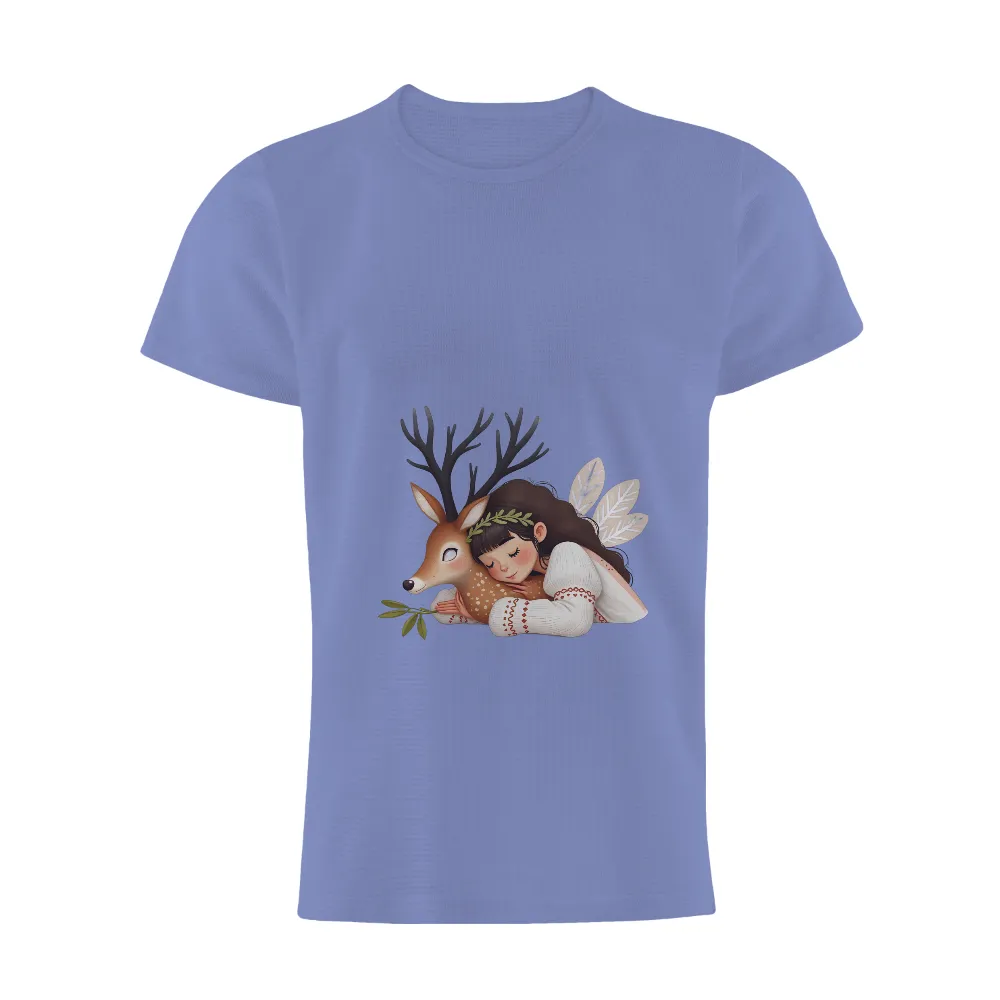 T-Shirts Design: Nature's Harmony - Girl Hugging Deer|peace love santa shirt