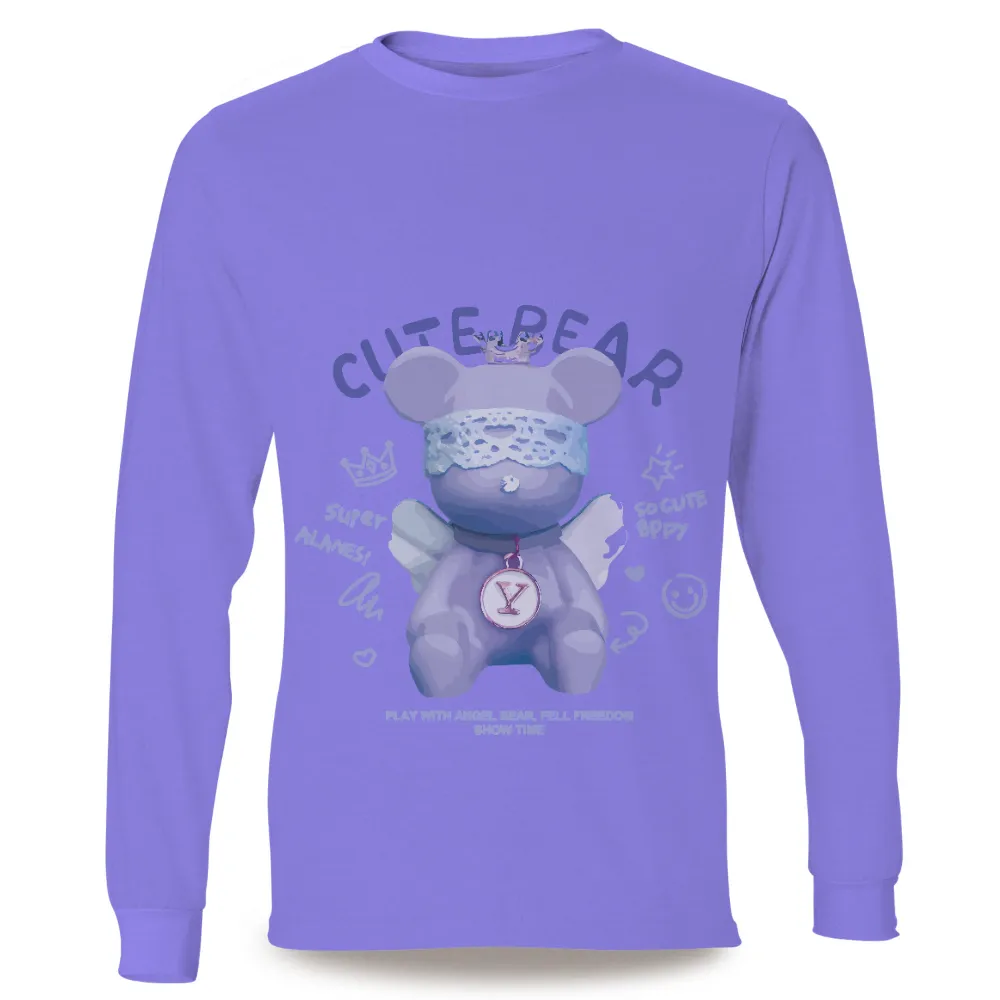 T-Shirts Pattern: Adorable Purple Teddy Bear with Lace Collar and Sparkling Gem|music art love happiness t shirt