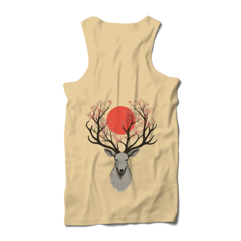 Custom Tee Shirts: Serene Deer with Cherry Blossoms - Artistic Nature Design|t shirt painting on nature