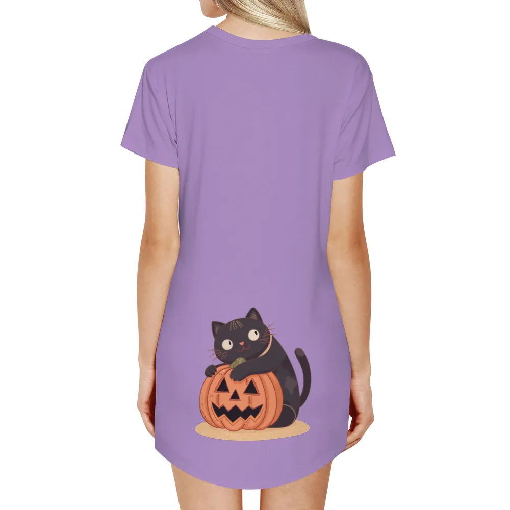 Customized Tee Shirts: Playful Cat with Pumpkin - Halloween Fun|cat easter shirt