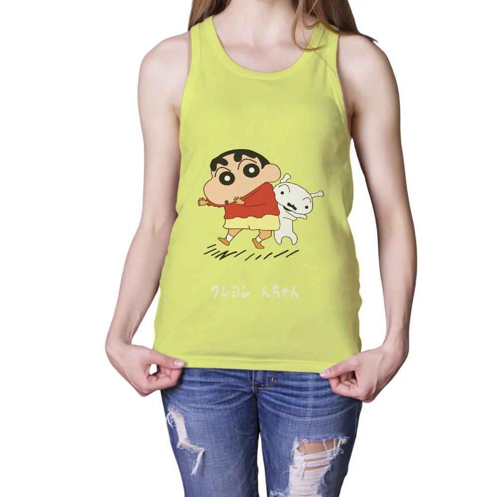 T-Shirts Custom: Shin-chan and Shiro - Anime Friendship Adventure|funny womens camping shirts