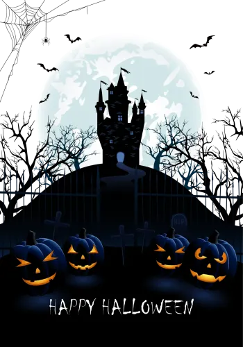 Customized Tee Shirts: Spooky Halloween Castle with Pumpkins