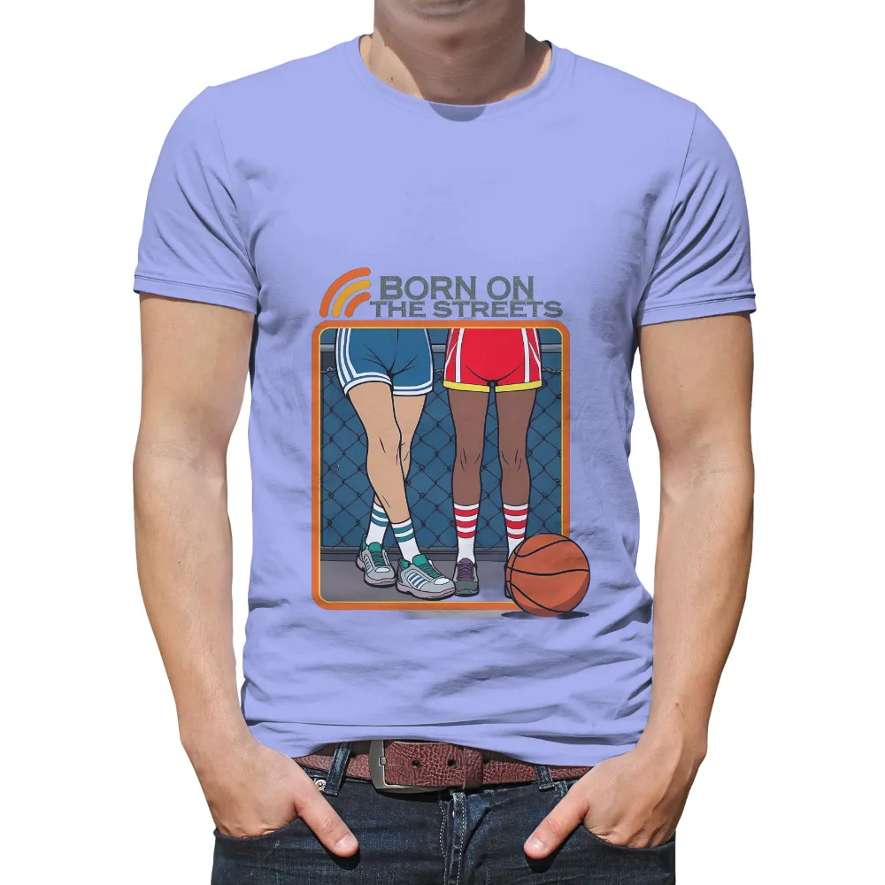 Street Basketball T-Shirts Design | Born on the Streets| blue shorts with white stripes