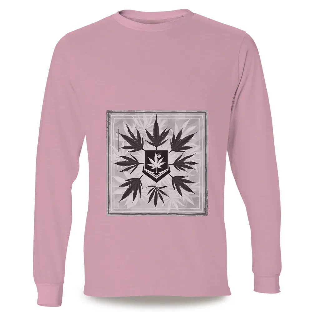 TShirt Design: Vintage Cannabis Shield - Artistic Nature Emblem|casual vintage sun moon t shirt