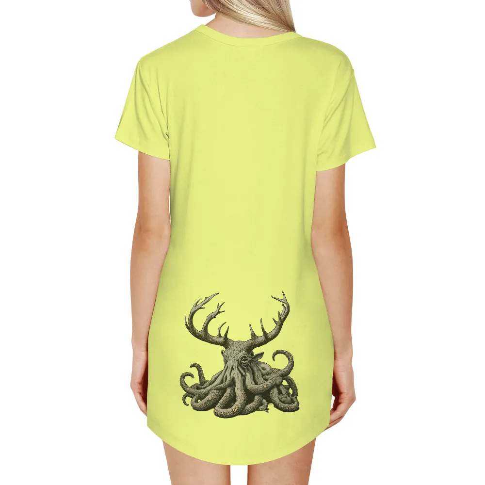 Unique Design Featuring Mythical Creature with Deer Antlers and Octopus Tentacles|vintage 1980 t shirt ladies