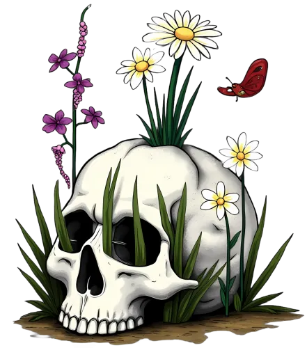 Tee Shirt Printing: Skull and Flowers - Nature's Dualities