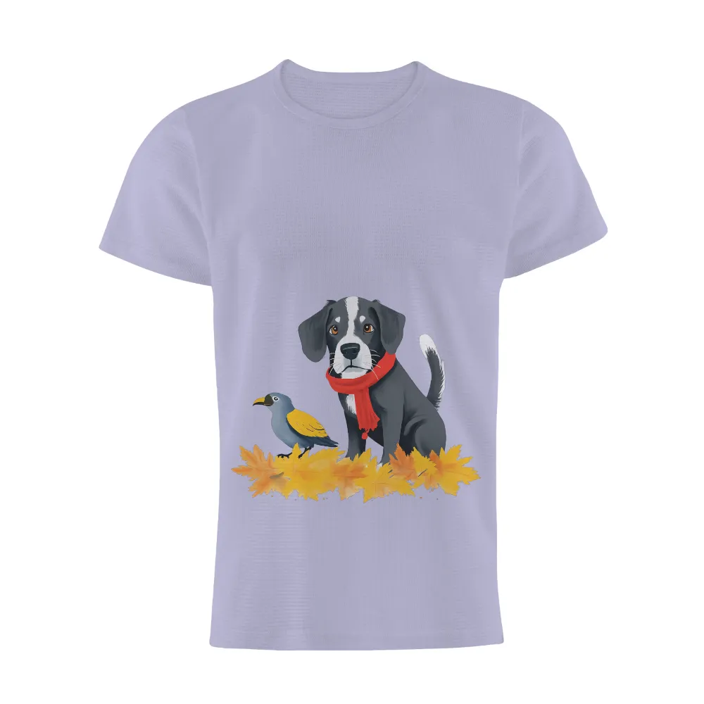 Custom Tee Shirts: Autumn Companions - Dog and Bird in Fall Leaves|i am only talking to my dog today shirt